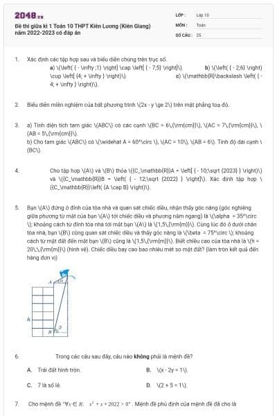 Đề thi giữa kì 1 Toán 10 THPT Kiên Lương (Kiên Giang) năm 2022-2023 có đáp án