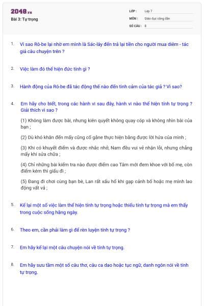 Bài 3: Tự trọng