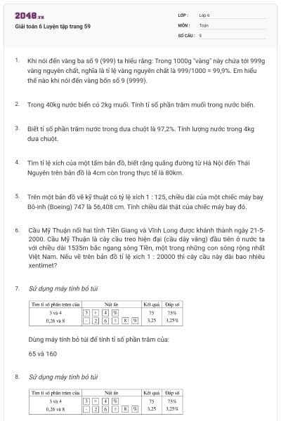 Giải toán 6 Luyện tập trang 59