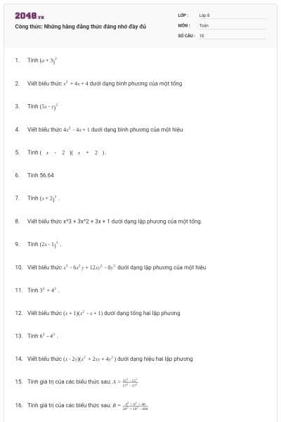Công thức: Những hằng đẳng thức đáng nhớ đầy đủ