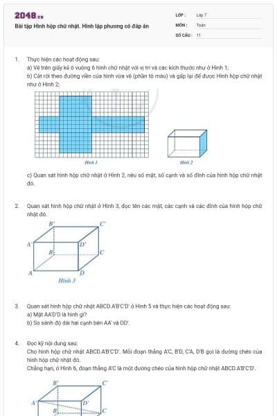 Bài tập Hình hộp chữ nhật. Hình lập phương có đáp án