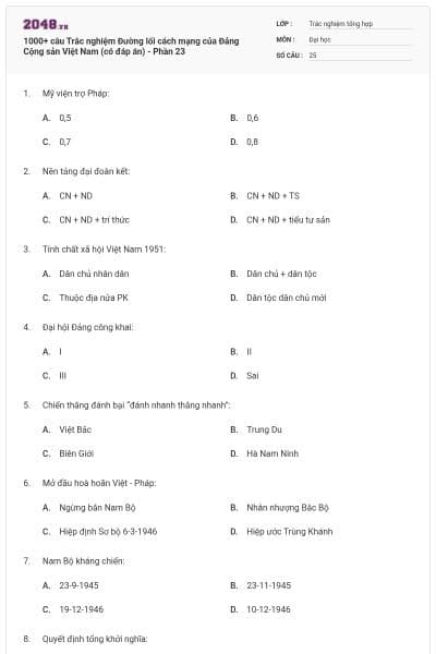 1000+ câu Trắc nghiệm Đường lối cách mạng của Đảng Cộng sản Việt Nam (có đáp án) - Phần 23