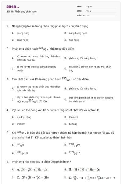 Bài 40: Phản ứng phân hạch