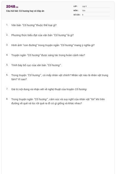 Câu hỏi bài: Cố hương hay có đáp án