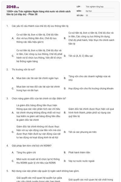 1000+ câu Trắc nghiệm Ngân hàng nhà nước và chính sách tiền tệ (có đáp án) - Phần 38