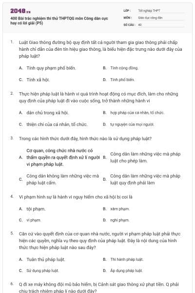 400 Bài trắc nghiệm thi thử THPTQG môn Công dân cực hay có lời giải (P5)