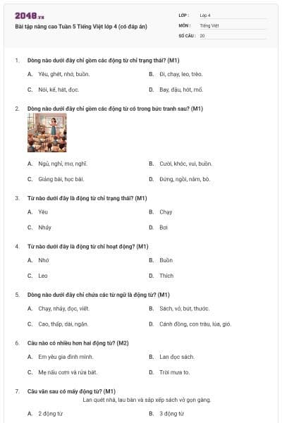 Bài tập nâng cao Tuần 5 Tiếng Việt lớp 4 (có đáp án)