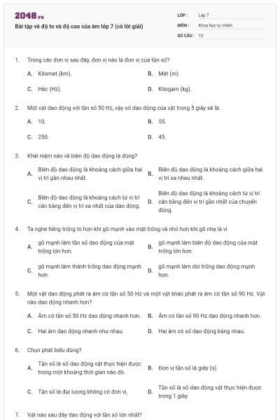 Bài tập về độ to và độ cao của âm lớp 7 (có lời giải)