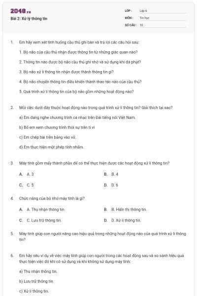 Bài 2: Xử lý thông tin