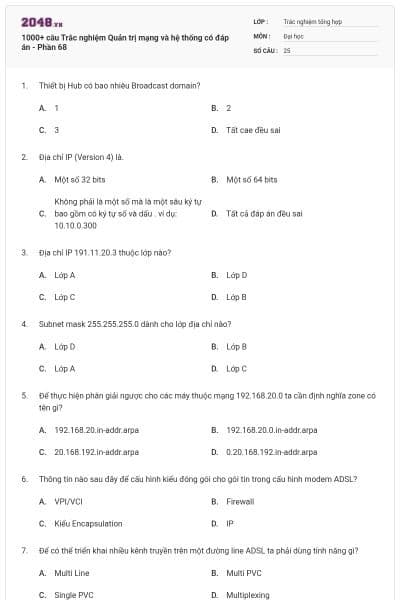 1000+ câu Trắc nghiệm Quản trị mạng và hệ thống có đáp án - Phần 68