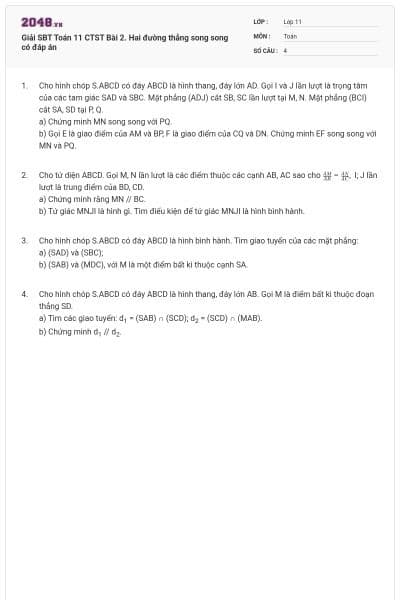 Giải SBT Toán 11 CTST Bài 2. Hai đường thẳng song song có đáp án