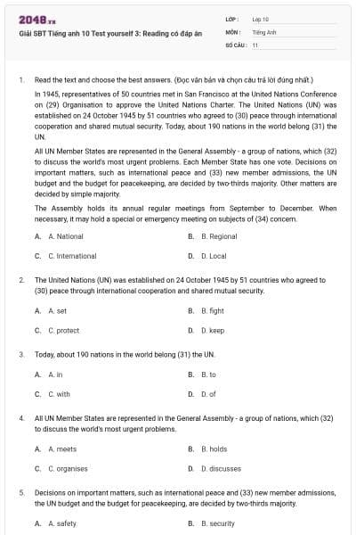 Giải SBT Tiếng anh 10 Test yourself 3: Reading có đáp án