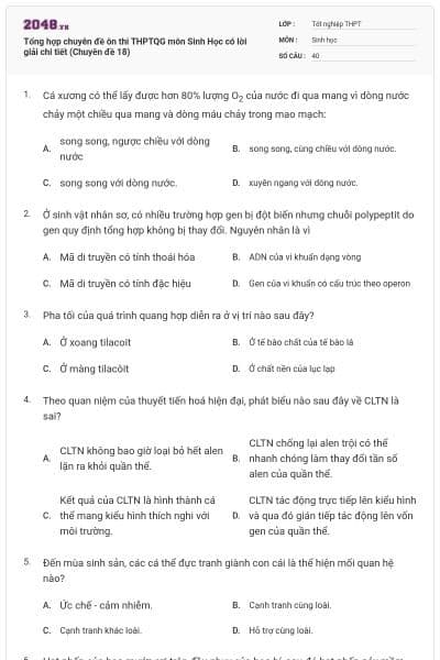 Tổng hợp chuyên đề ôn thi THPTQG môn Sinh Học có lời giải chi tiết (Chuyên đề 18)
