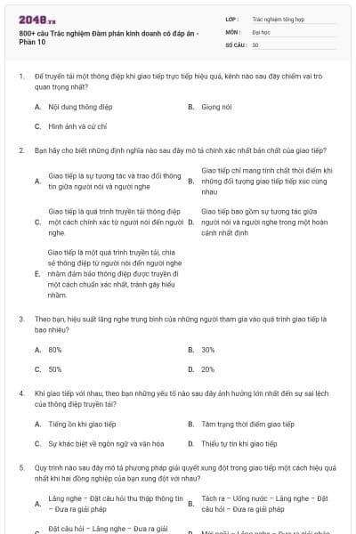 800+ câu Trắc nghiệm Đàm phán kinh doanh có đáp án - Phần 10