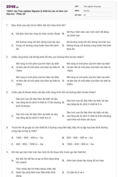 1000+ câu Trắc nghiệm Nguyên lý thiết kế cầu và hầm (có đáp án) - Phần 20