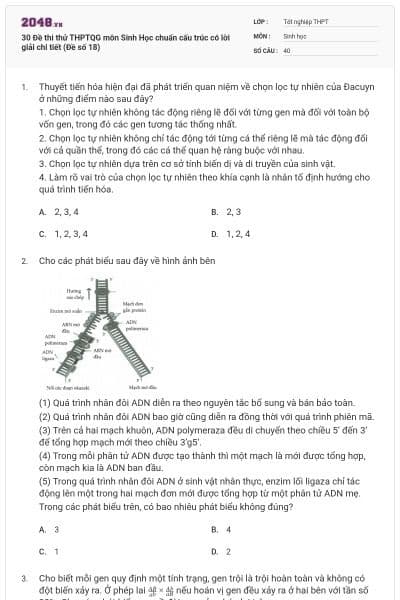 30 Đề thi thử THPTQG môn Sinh Học chuẩn cấu trúc có lời giải chi tiết (Đề số 18)