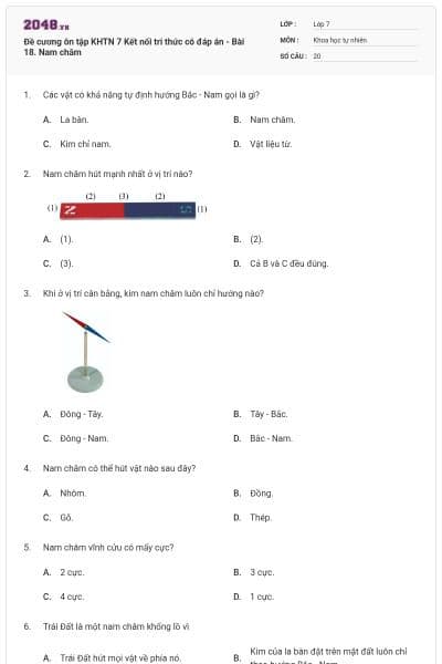 Đề cương ôn tập KHTN 7 Kết nối tri thức có đáp án - Bài 18. Nam châm