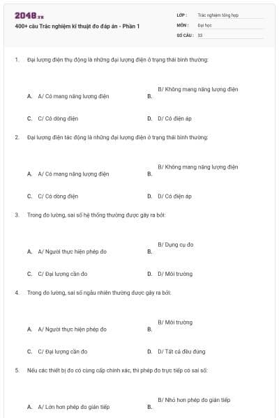 400+ câu Trắc nghiệm kĩ thuật đo đáp án - Phần 1