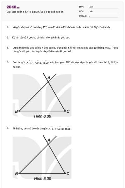 Giải SBT Toán 6 KNTT Bài 37. Số đo góc có đáp án