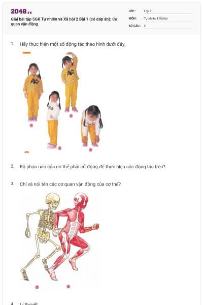 Giải bài tập SGK Tự nhiên và Xã hội 2 Bài 1 (có đáp án): Cơ quan vận động