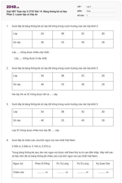 Giải VBT Toán lớp 3 CTST Bài 19. Bảng thống kê số liệu Phần 2. Luyện tập có đáp án