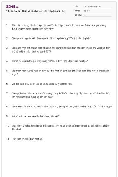 11 câu bài tập Thiết kế cầu bê tông cốt thép (có đáp án)