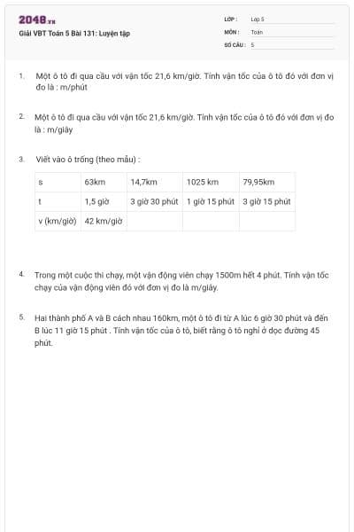 Giải VBT Toán 5 Bài 131: Luyện tập