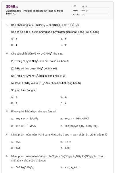 35 Bài tập Nito - Photpho có giải chi tiết (mức độ thông hiểu - P2)