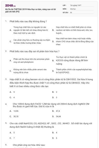 Đề Ôn thi THPTQG 2019 Hóa Học cơ bản, nâng cao có lời giải chi tiết (P5)