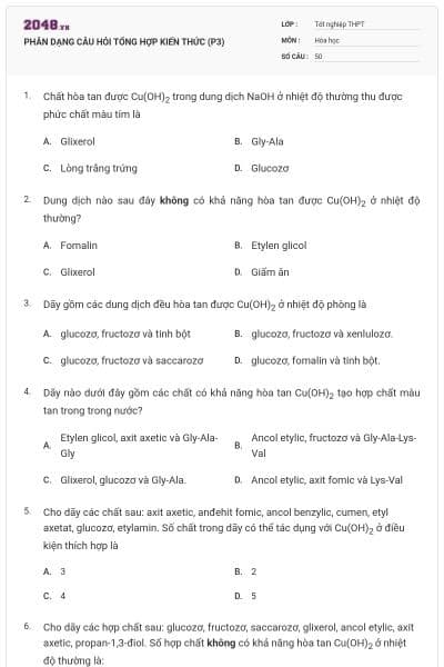 PHÂN DẠNG CÂU HỎI TỔNG HỢP KIẾN THỨC (P3)