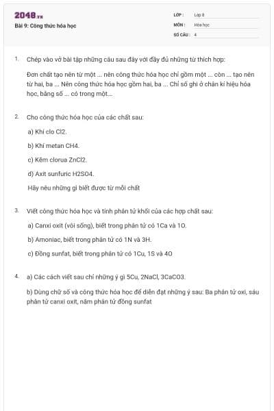 Bài 9: Công thức hóa học
