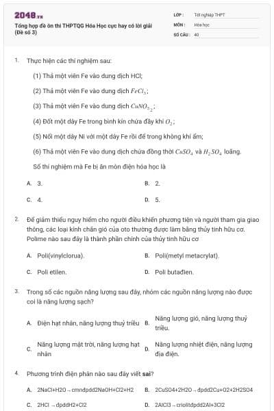 Tổng hợp đề ôn thi THPTQG Hóa Học cực hay có lời giải (Đề số 3)