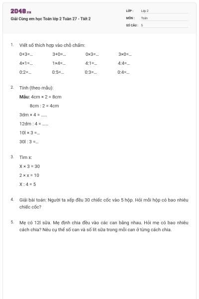 Giải Cùng em học Toán lớp 2 Tuần 27 - Tiết 2