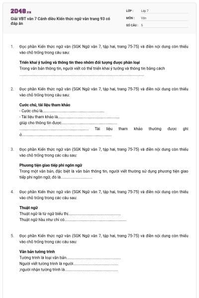Giải VBT văn 7 Cánh diều Kiến thức ngữ văn trang 93 có đáp án