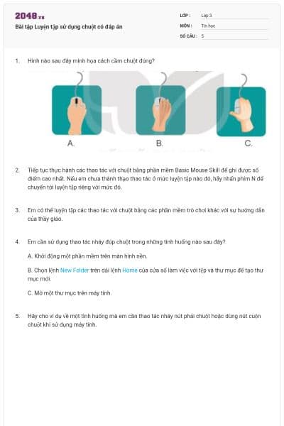 Bài tập Luyện tập sử dụng chuột có đáp án