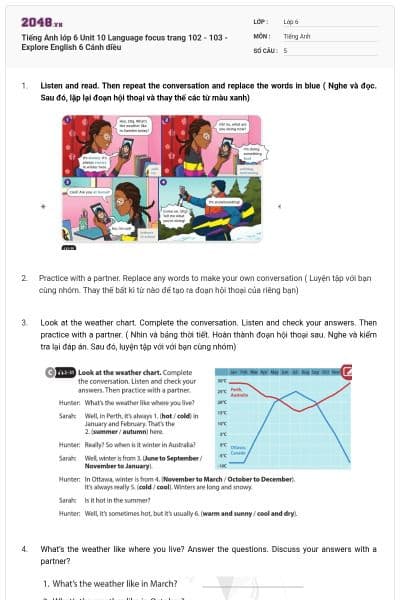 Tiếng Anh lớp 6 Unit 10 Language focus trang 102 - 103 - Explore English 6 Cánh diều