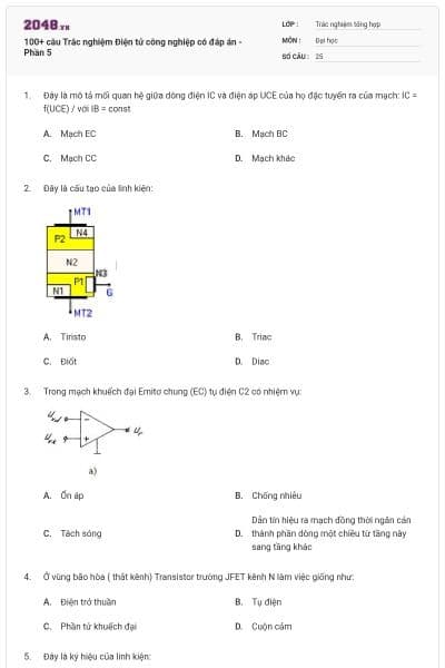 100+ câu Trắc nghiệm Điện tử công nghiệp có đáp án - Phần 5