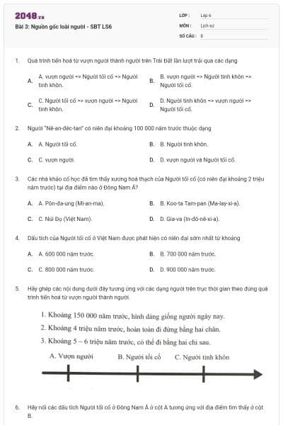 Bài 3: Nguồn gốc loài người - SBT LS6