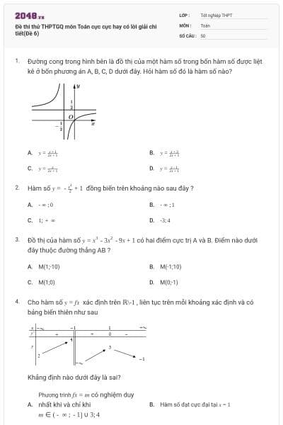 Đề thi thử THPTGQ môn Toán cực cực hay có lời giải chi tiết(Đề 6)