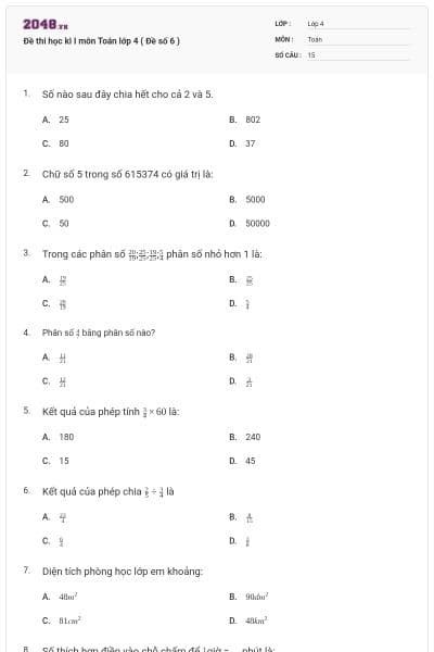 Đề thi học kì I môn Toán lớp 4 ( Đề số 6 )