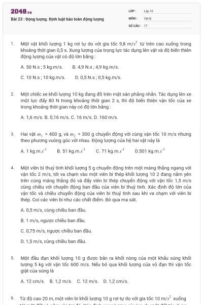 Bài 23 : Động lượng. Định luật bảo toàn động lượng