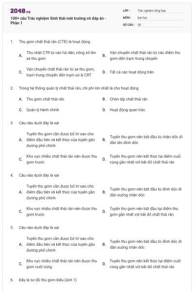 100+ câu Trắc nghiệm Sinh thái môi trường có đáp án - Phần 1