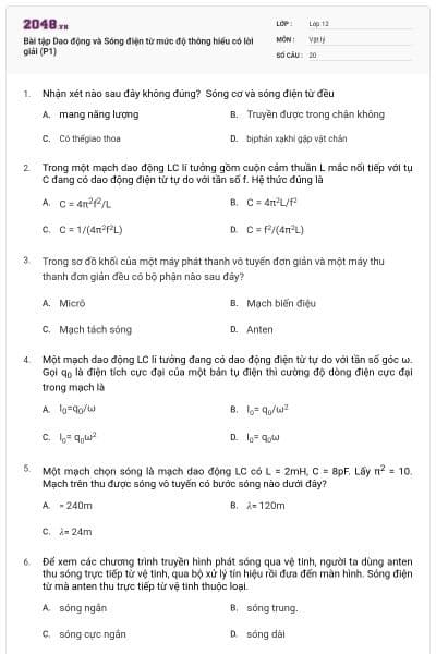 Bài tập Dao động và Sóng điện từ mức độ thông hiểu có lời giải (P1)