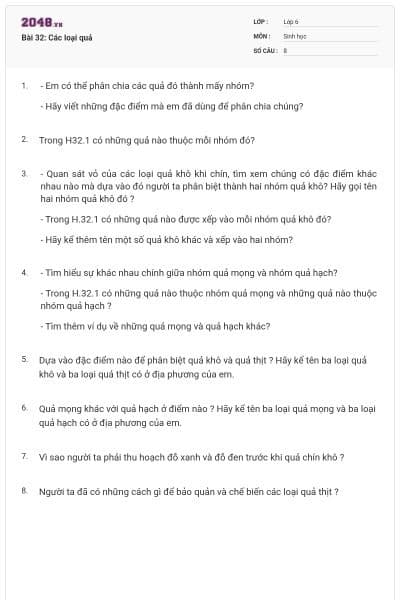 Bài 32: Các loại quả