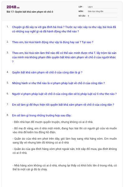 Bài 17: Quyền bất khả xâm phạm về chỗ ở