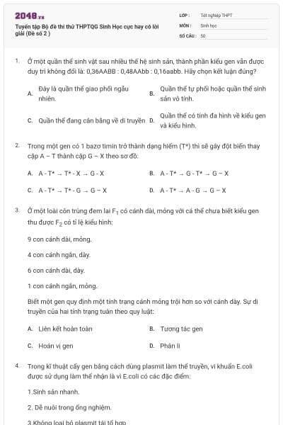 Tuyển tập Bộ đề thi thử THPTQG Sinh Học cực hay có lời giải (Đề số 2 )