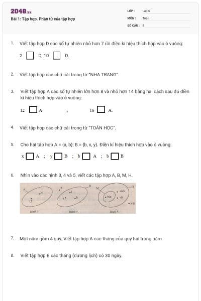 Bài 1: Tập hợp. Phần tử của tập hợp