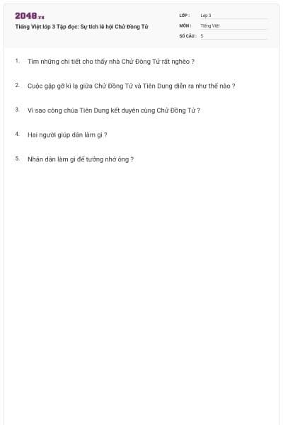 Tiếng Việt lớp 3 Tập đọc: Sự tích lẽ hội Chử Đồng Tử
