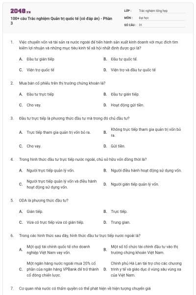 100+ câu Trắc nghiệm Quản trị quốc tế (có đáp án) - Phần 3