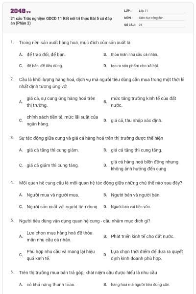 21 câu Trắc nghiệm GDCD 11 Kết nối tri thức Bài 5 có đáp án (Phần 2)